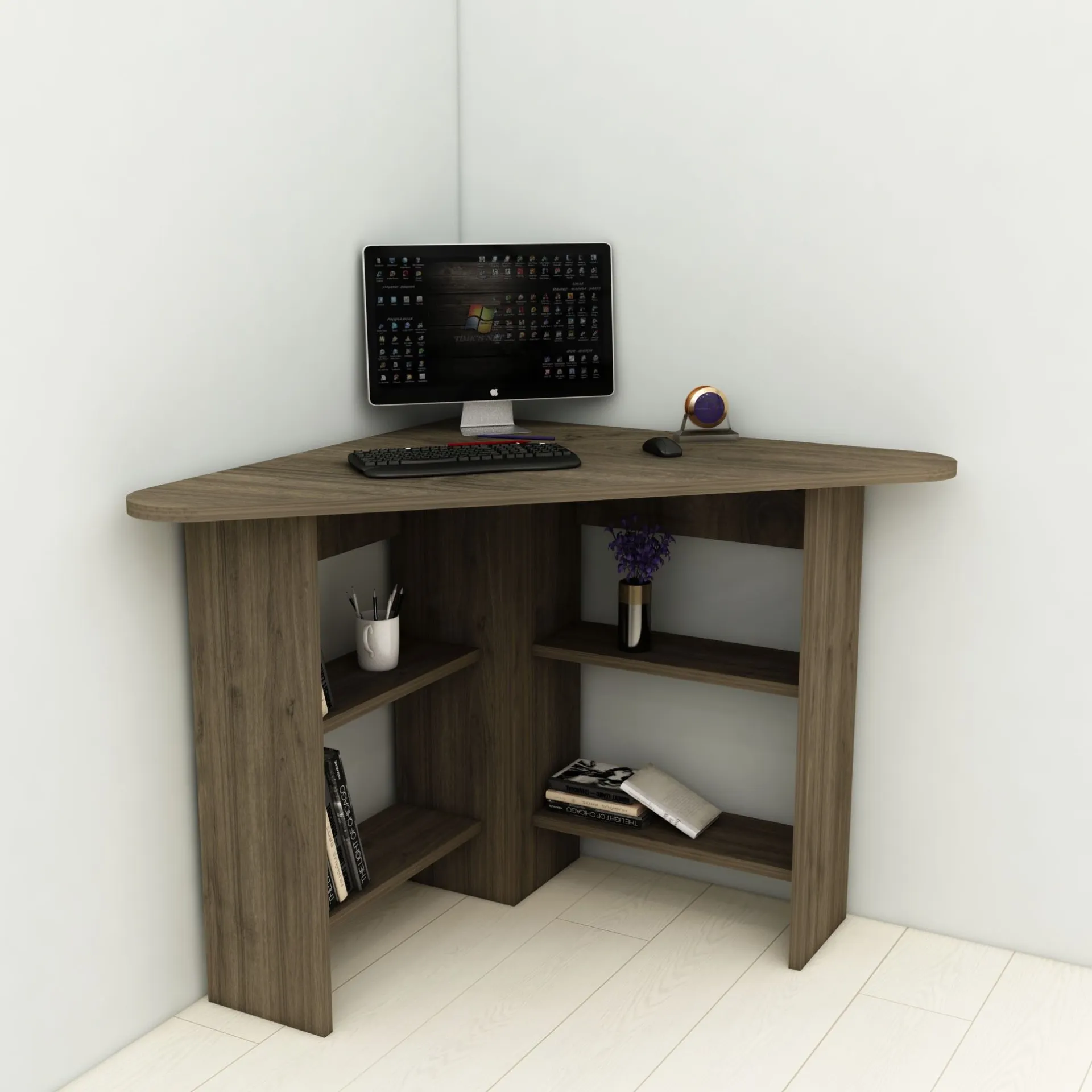 Emob Schreibtisch Corner - 100% MELAMINE - Nussbaum - 80 x 73,8 x 80 cm