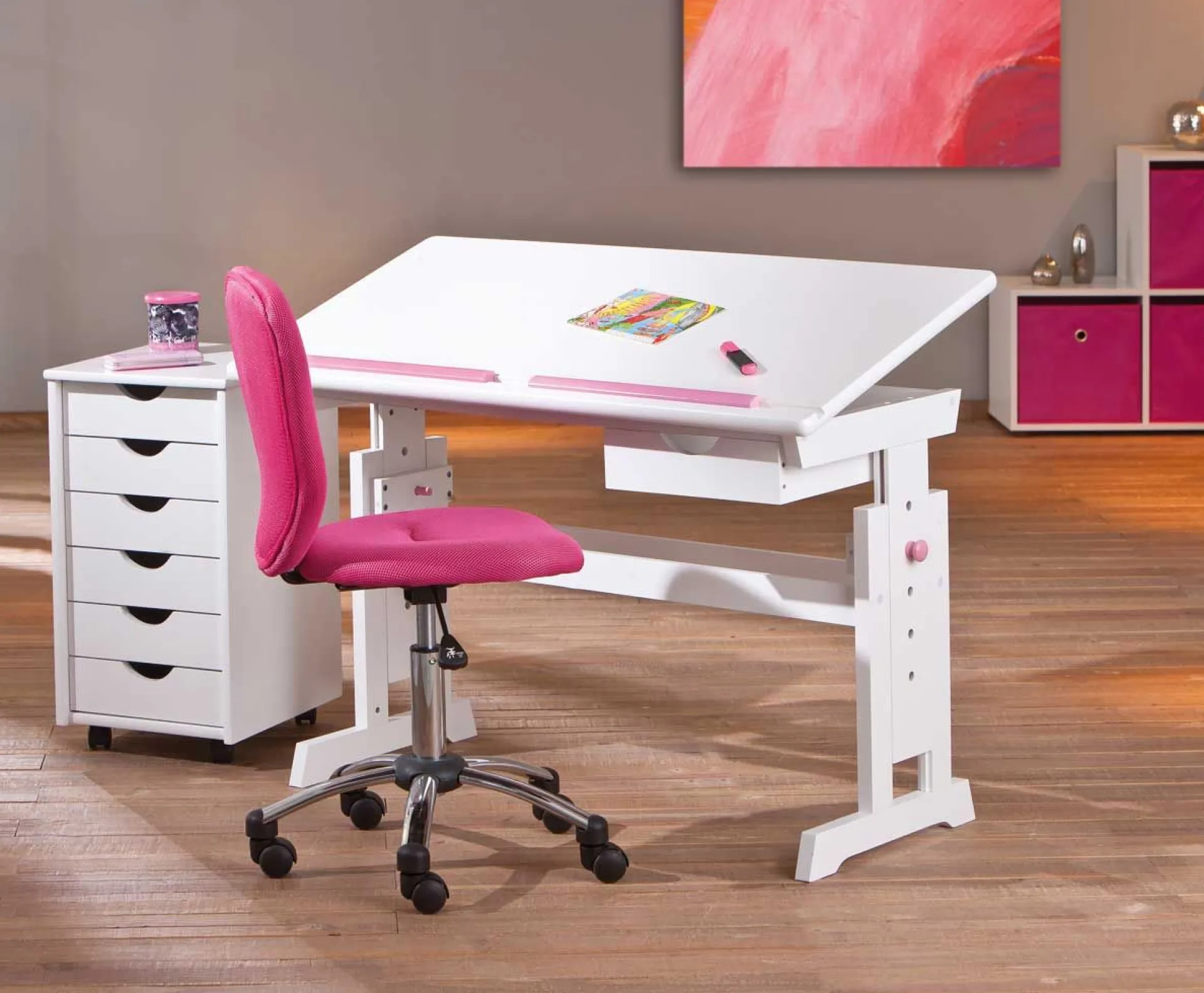 Kinder Interlink Schreibtisch Dana mit kippbarer Tischplatte - Blau/Rosa