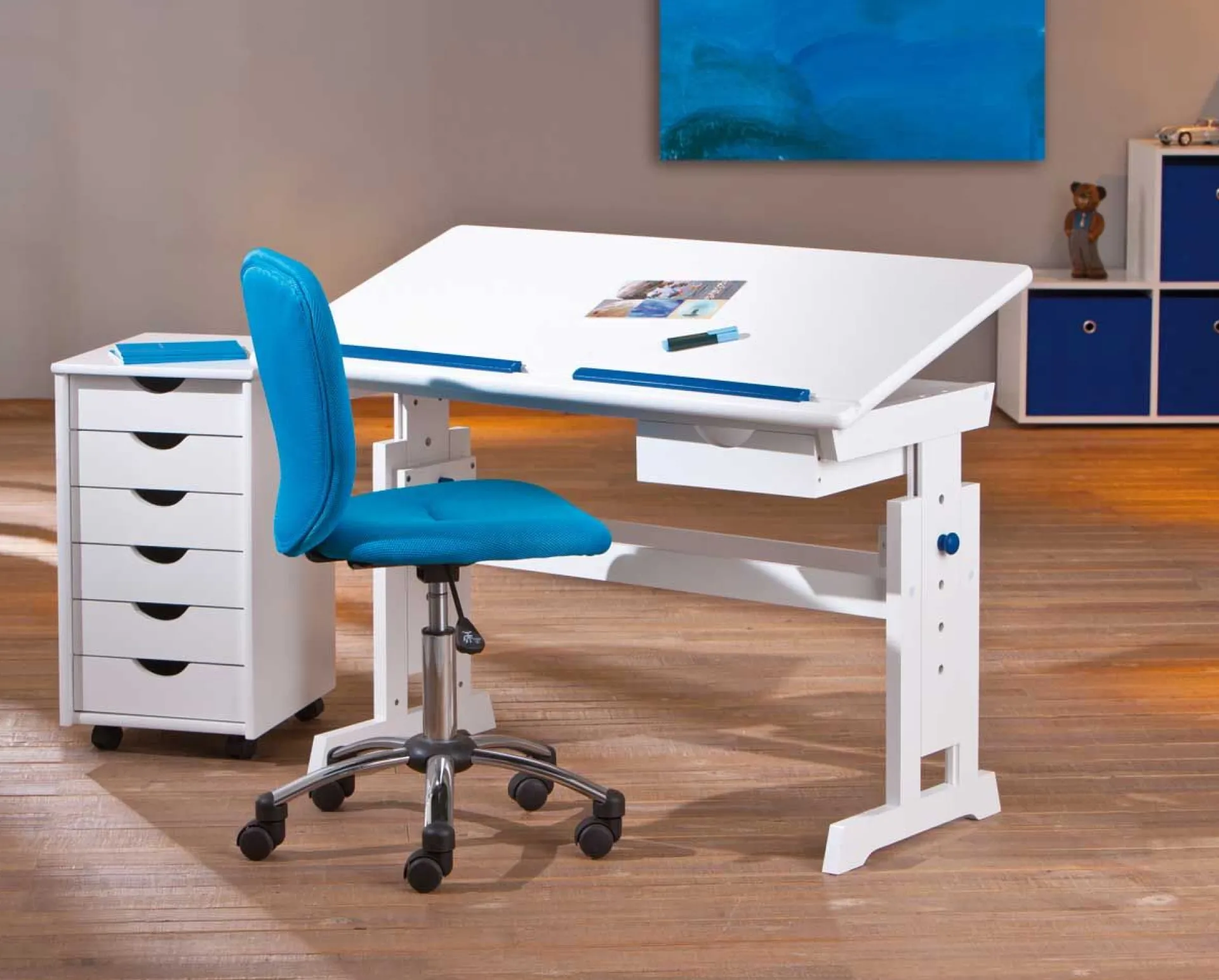 Kinder Interlink Schreibtisch Dana mit kippbarer Tischplatte - Blau/Rosa