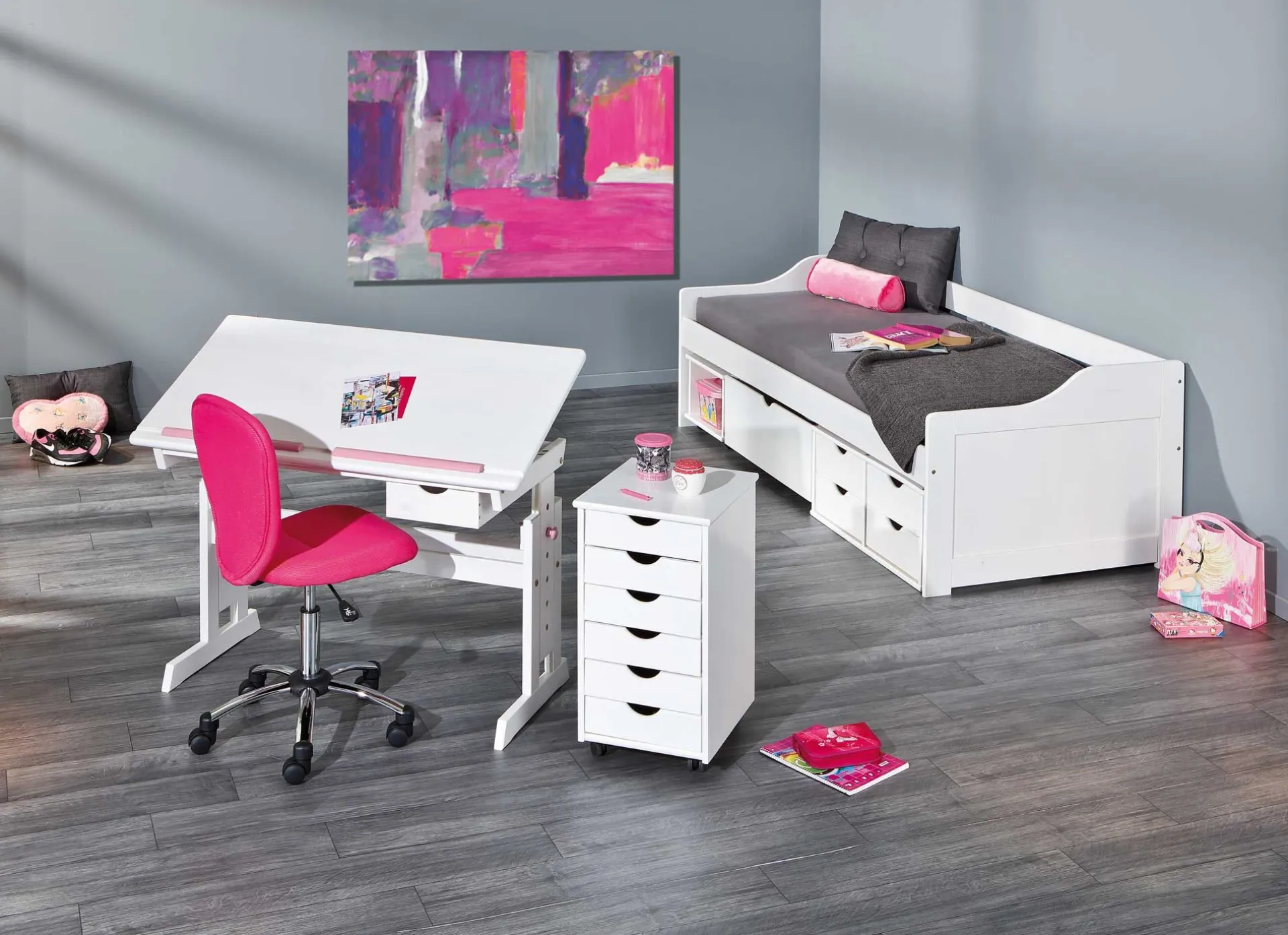 Kinder Interlink Schreibtisch Dana mit kippbarer Tischplatte - Blau/Rosa