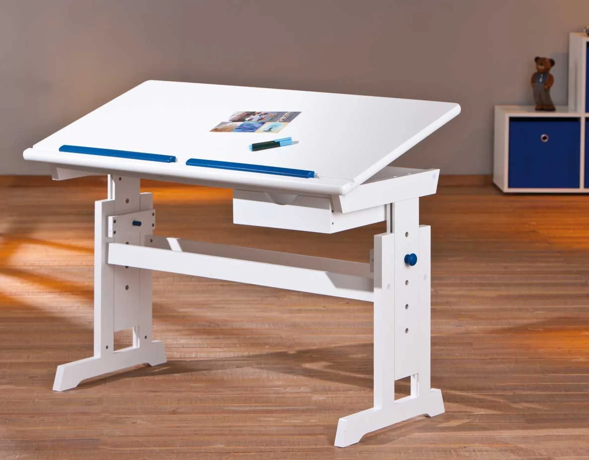 Kinder Interlink Schreibtisch Dana mit kippbarer Tischplatte - Blau/Rosa