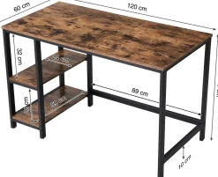 Vasagle Schreibtisch Fabrice 120cm 2 Ablagen - rustikal braun/schwarz