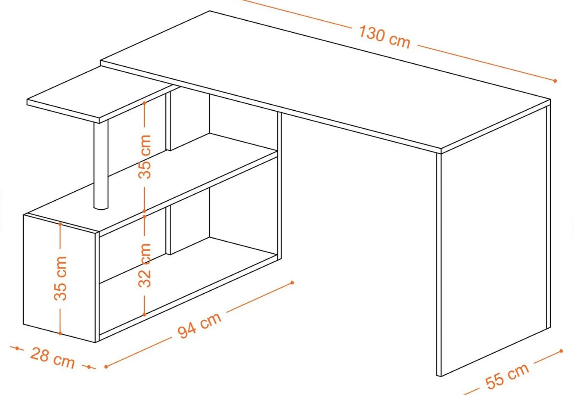 Emob Schreibtisch Gelincik - 100% MELAMINE - - 130 x 74 x 94 cm