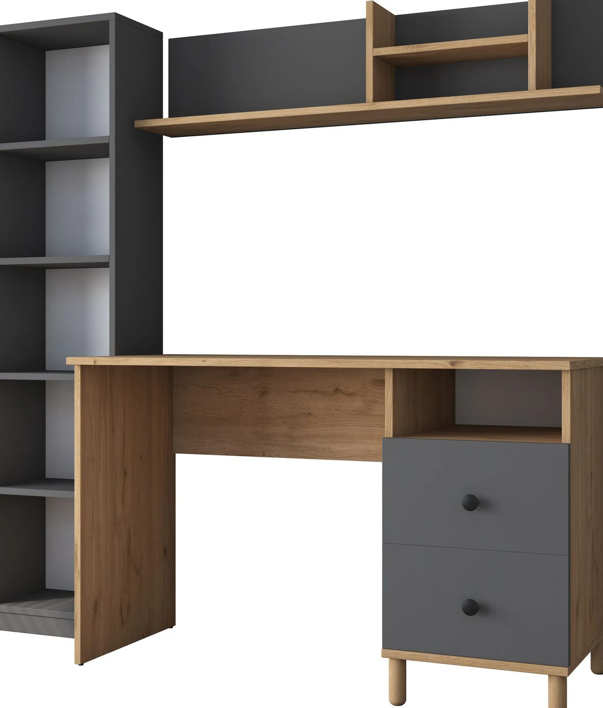 Emob Schreibtisch HA115 - 100% MELAMINE - Nussbaum - 120 x 161,8 x 50 cm