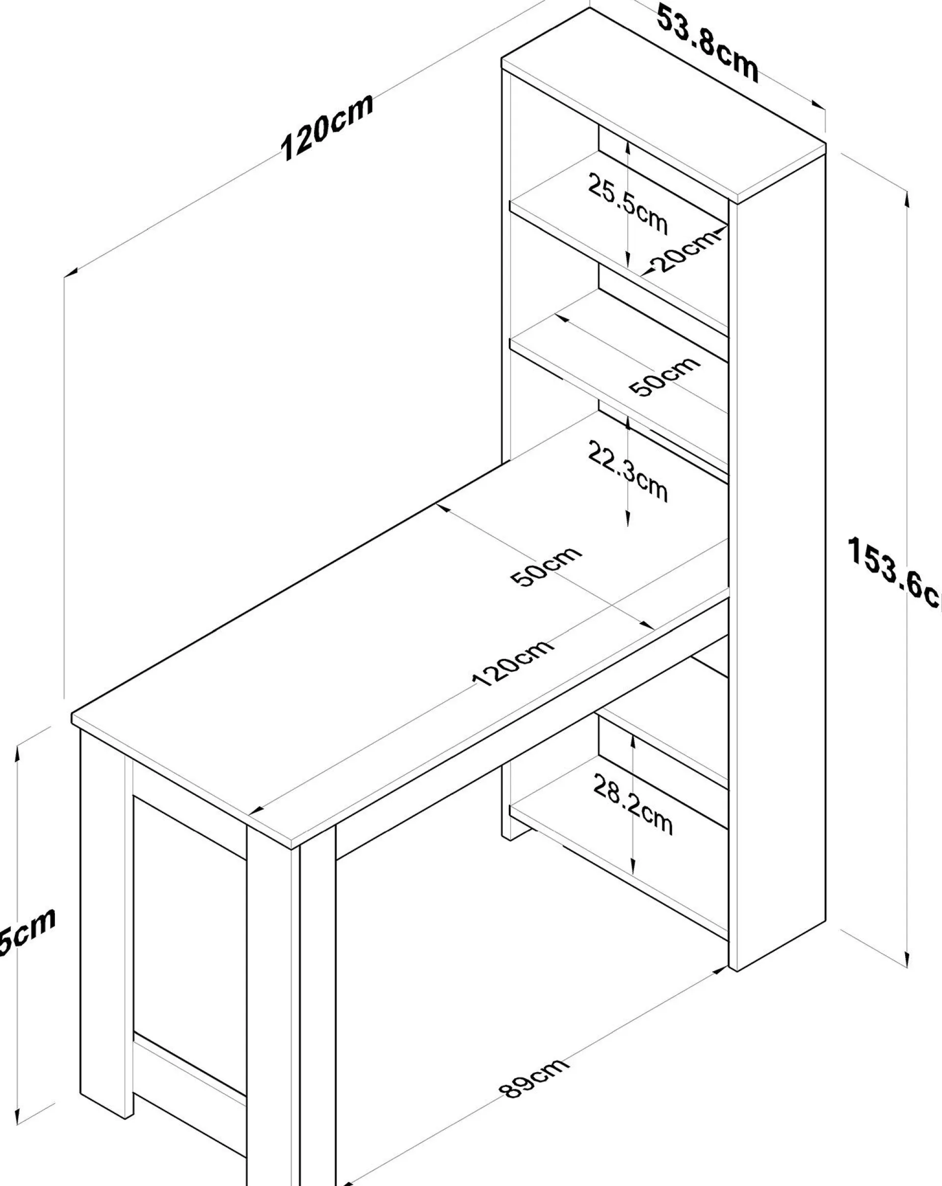 Emob Schreibtisch HA106 - 100% MELAMINE - Weiß - 120 x 153,6 x 53,8 cm