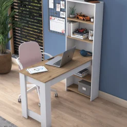 Emob Schreibtisch HA106 - 100% MELAMINE - Weiß - 120 x 153,6 x 53,8 cm