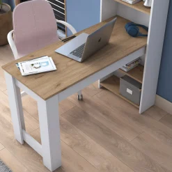 Emob Schreibtisch HA106 - 100% MELAMINE - Weiß - 120 x 153,6 x 53,8 cm