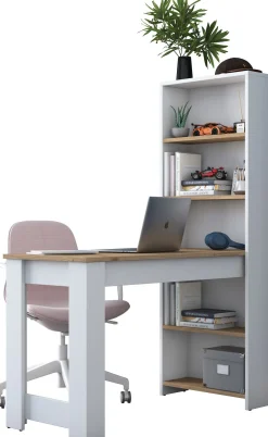Emob Schreibtisch HA106 - 100% MELAMINE - Weiß - 120 x 153,6 x 53,8 cm