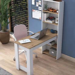 Emob Schreibtisch HA106 - 100% MELAMINE - Weiß - 120 x 153,6 x 53,8 cm
