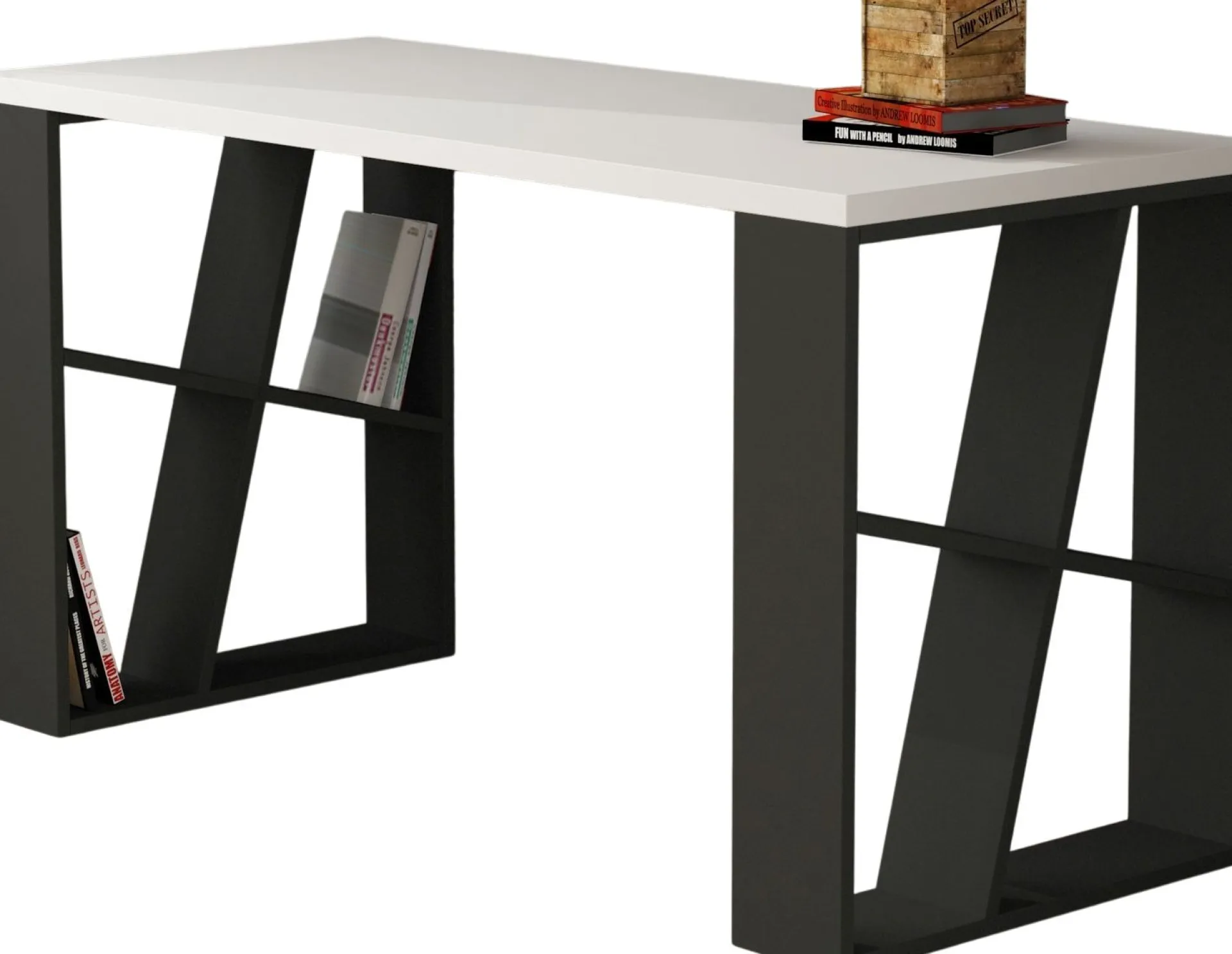 Emob Schreibtisch Honey - 100% MELAMINE - Weiß - 140 x 75 x 60 cm