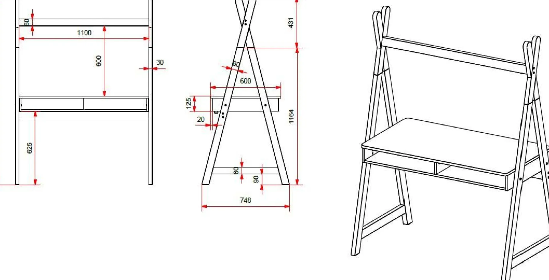 Kinder Vipack Schreibtisch Kiddy Tipi 116x75 MDF - Kiefer /