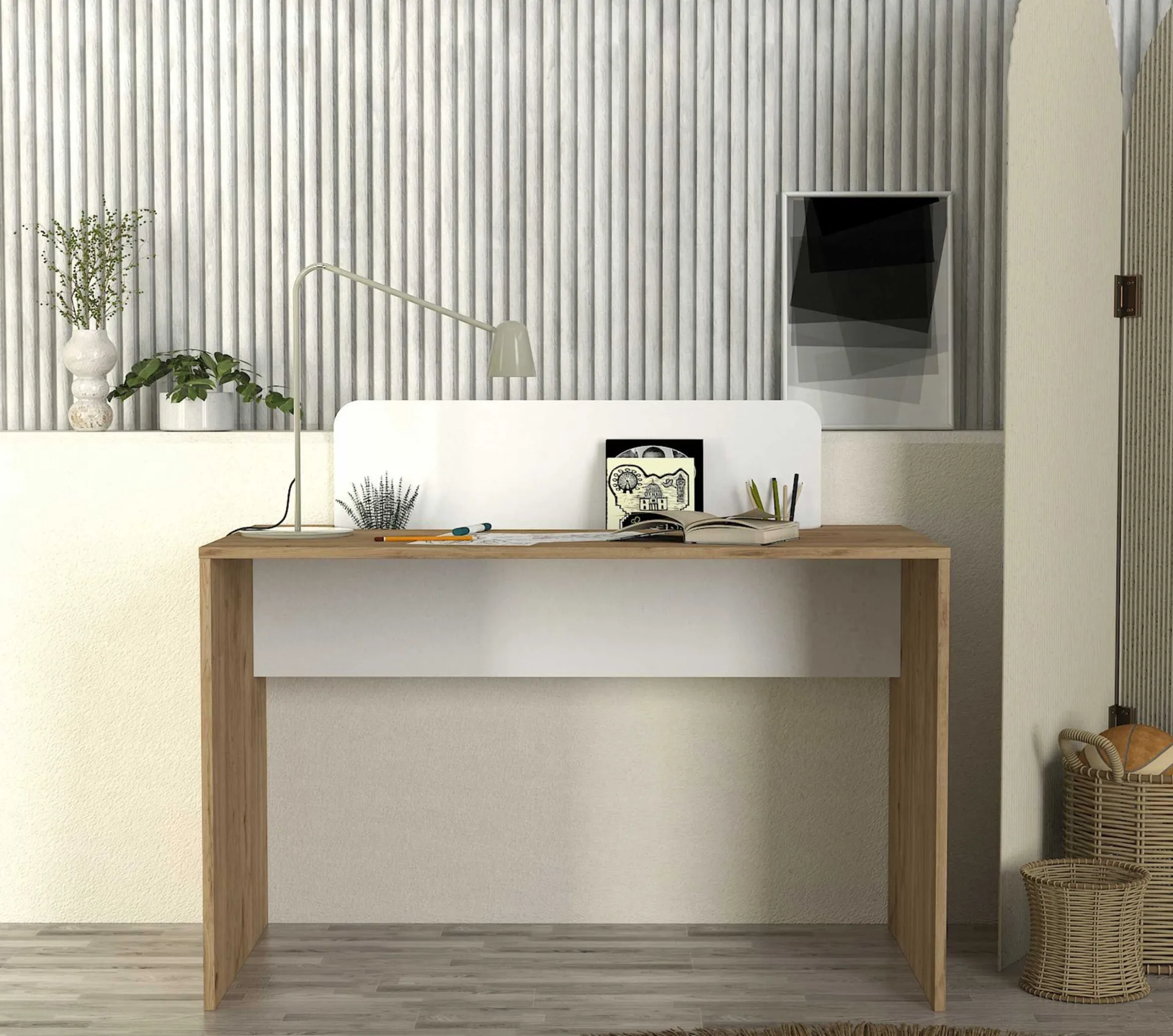 Emob Schreibtisch Maris - 120x60x98cm - mit Stauraum - Eiche Dekor/Weiß