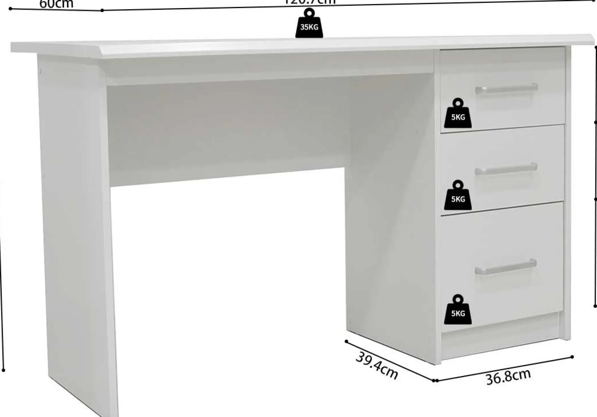 Kinder Rousseau Schreibtisch Mateo 121x60x75cm mit drei Schubladen -
