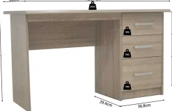 Kinder Rousseau Schreibtisch Mateo 121x60x75cm mit drei Schubladen - Eiche Dekor