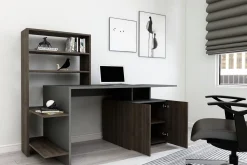 Emob Schreibtisch Melis - 100% MELAMINE - Nussbaum - 146,3 x 128,8 x 60 cm