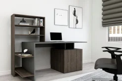 Emob Schreibtisch Melis - 100% MELAMINE - Nussbaum - 146,3 x 128,8 x 60 cm