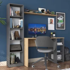 Kinder Emob Schreibtisch mit Bücherregal HA125 - 100% MELAMINE - Nussbaum - 160 x 161,8 x 45 cm