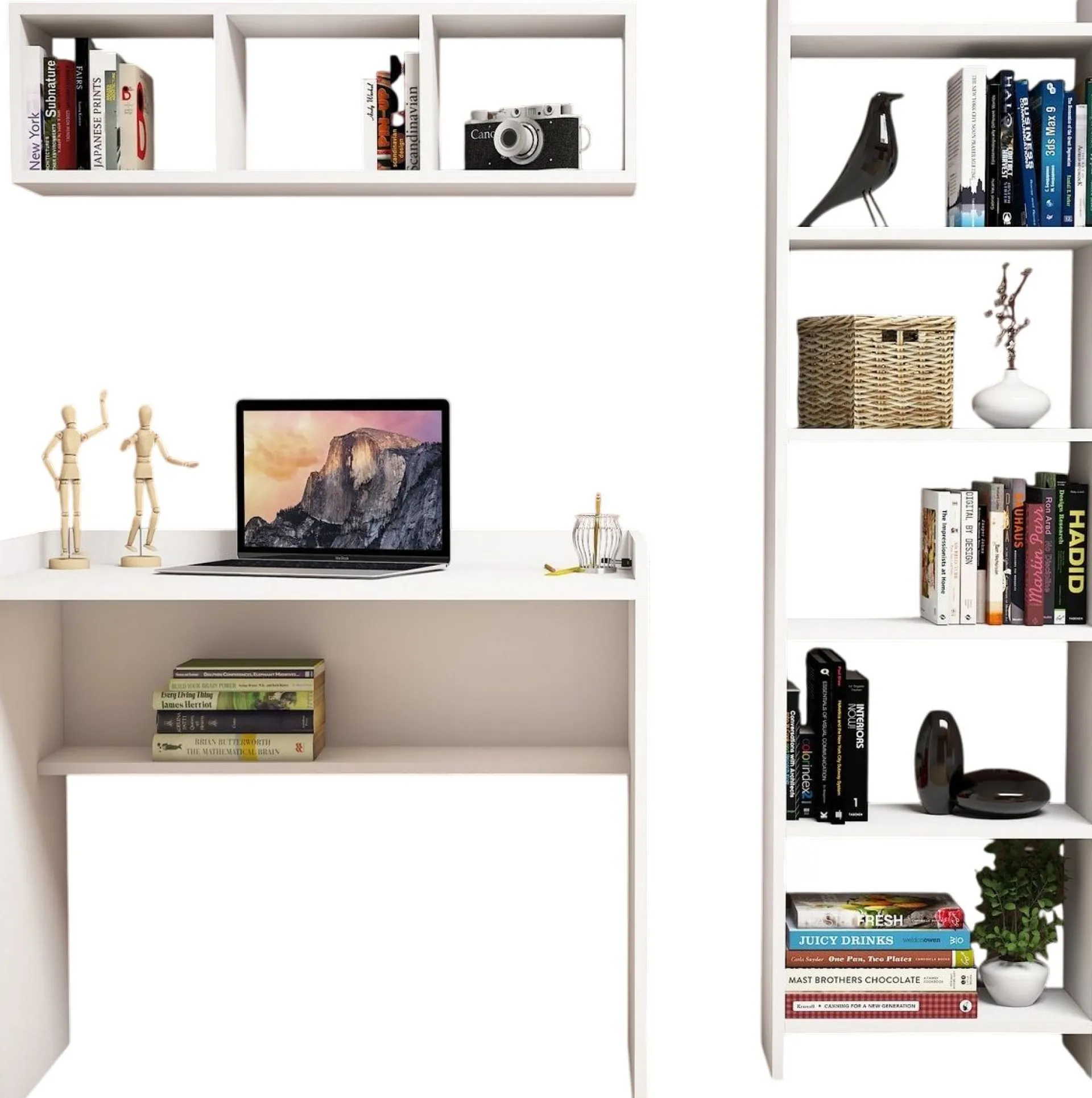 Emob Schreibtisch mit Bücherregal Matilda - 100% MELAMINE - - 90 x 160 x 58 cm