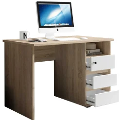 Emob Schreibtisch Primos 110cm mit 3 Schubladen - Eiche/Weiß