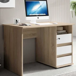 Emob Schreibtisch Primos 110cm mit 3 Schubladen - Eiche/Weiß