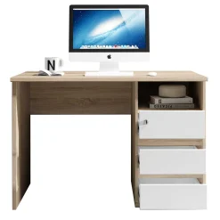 Emob Schreibtisch Primos 110cm mit 3 Schubladen - Eiche/Weiß
