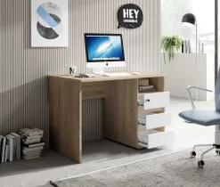 Emob Schreibtisch Primos 110cm mit 3 Schubladen - Eiche/Weiß