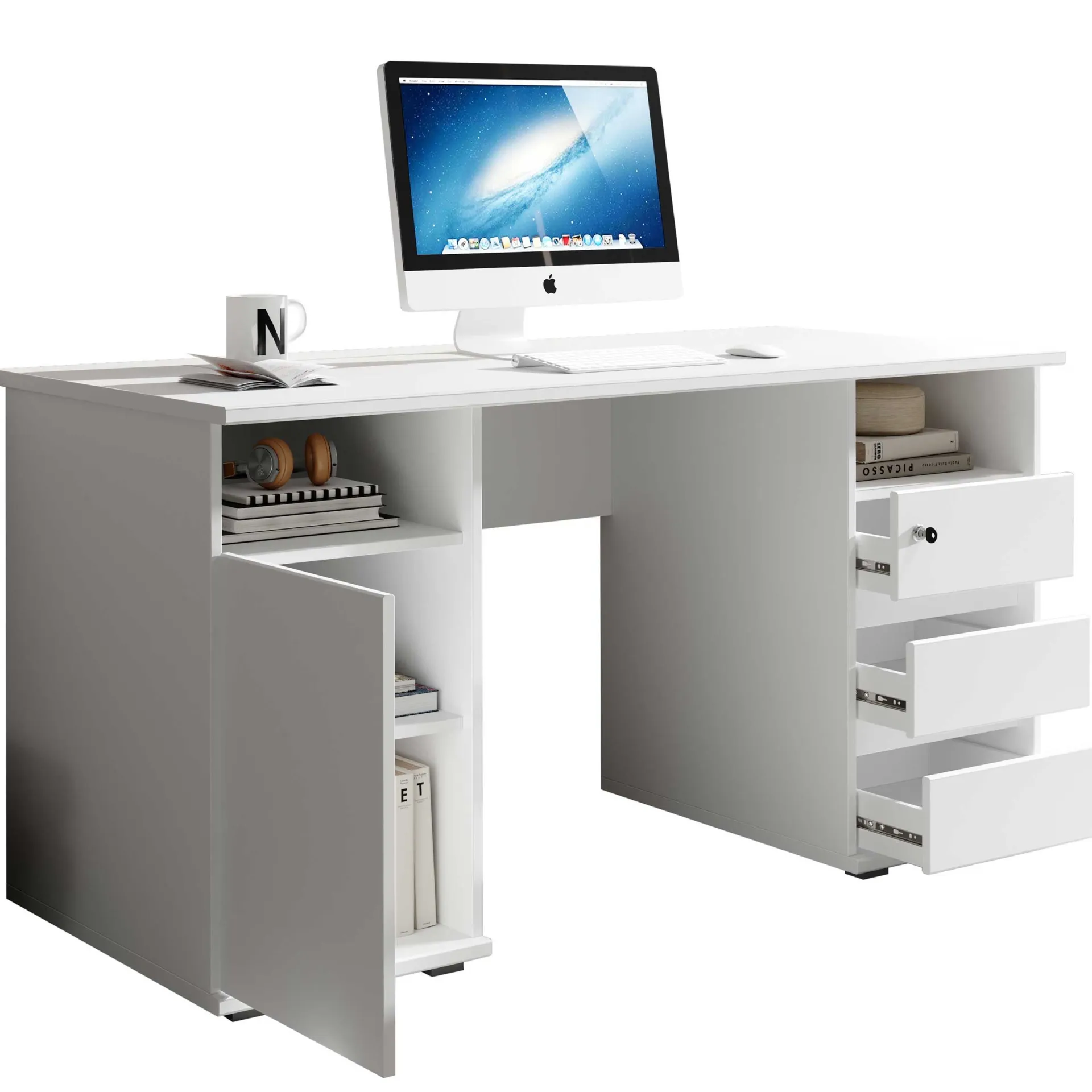 Emob Schreibtisch Primos 145cm mit 3 Schubladen und 1 Tür -