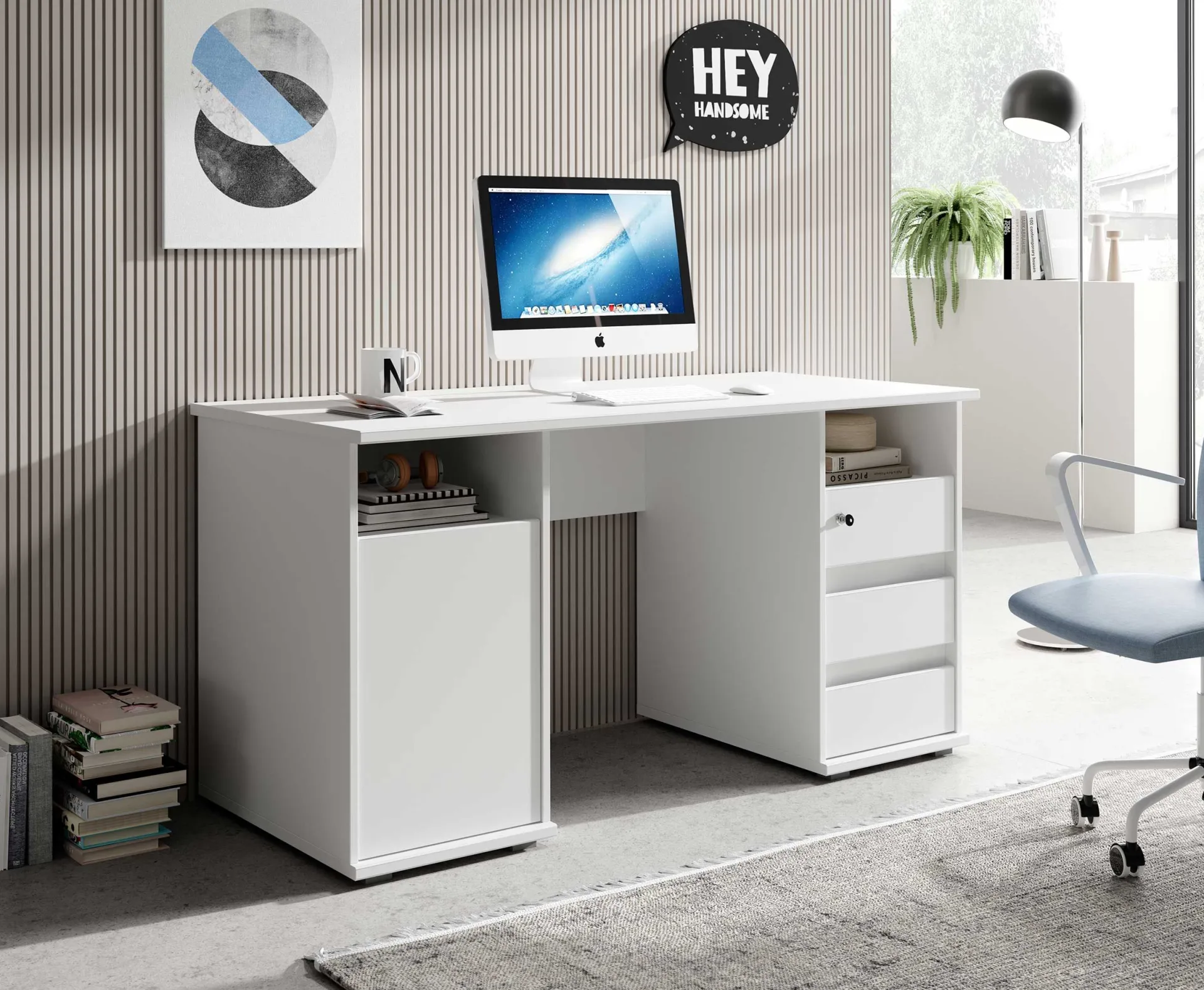 Emob Schreibtisch Primos 145cm mit 3 Schubladen und 1 Tür -