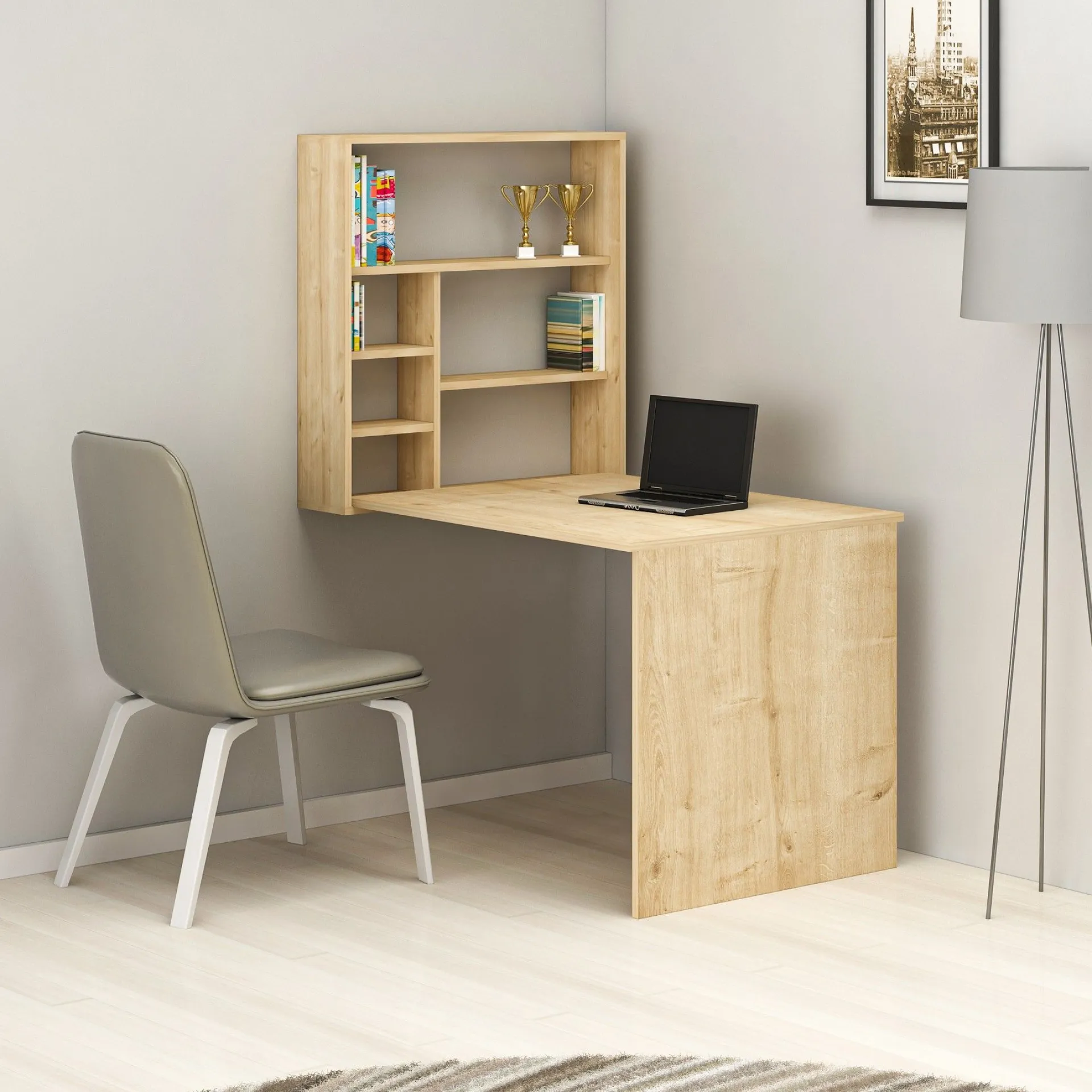 Emob Schreibtisch Sedir - 100% MELAMINE - Eiche - 59 x 80,2 x 90 cm