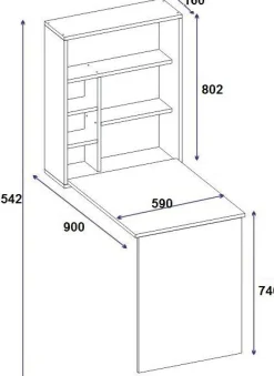 Emob Schreibtisch Sedir - 100% MELAMINE - Eiche - 59 x 80,2 x 90 cm