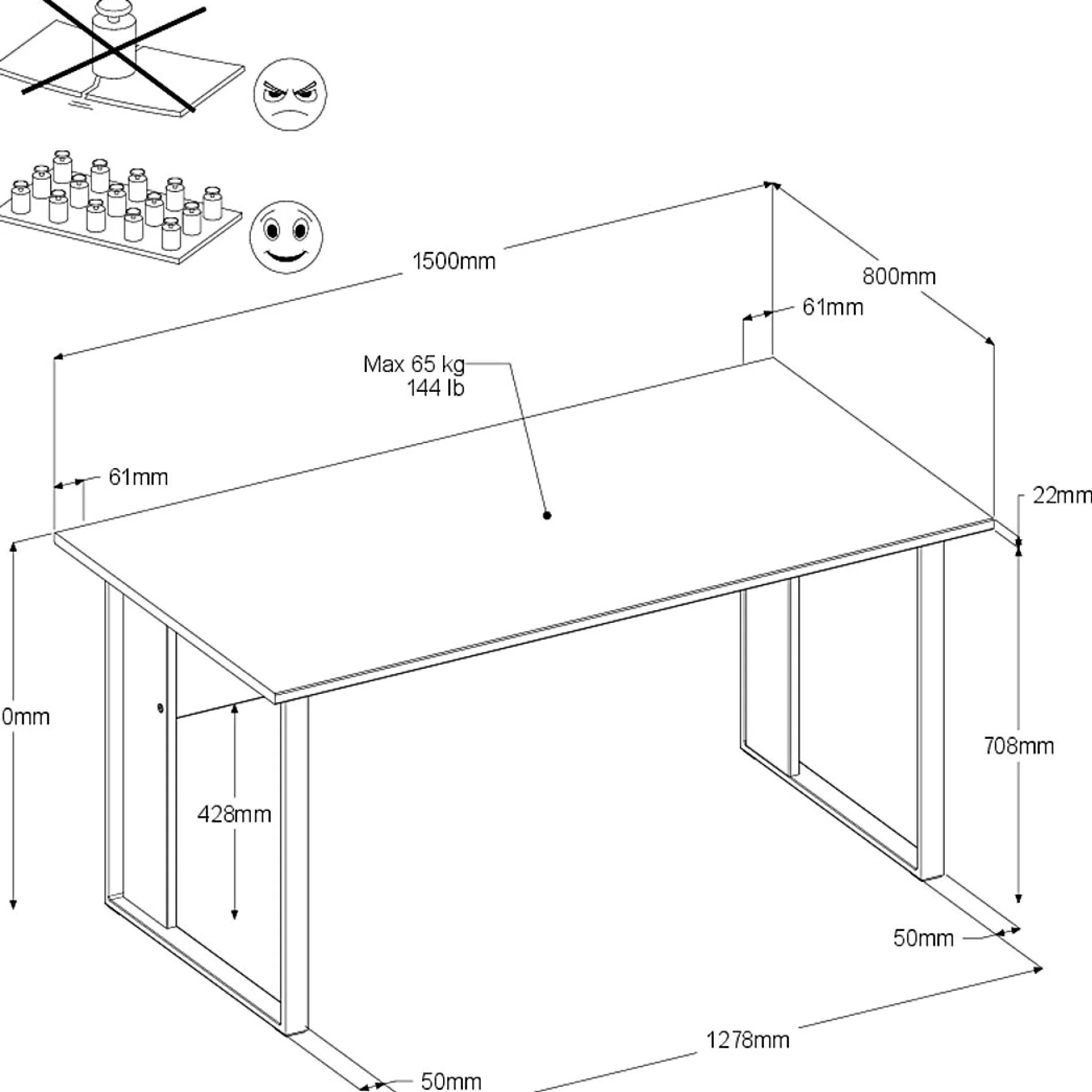 Parisot Schreibtisch The Office - 150x80x73cm - Eiche Dekor/Weiß