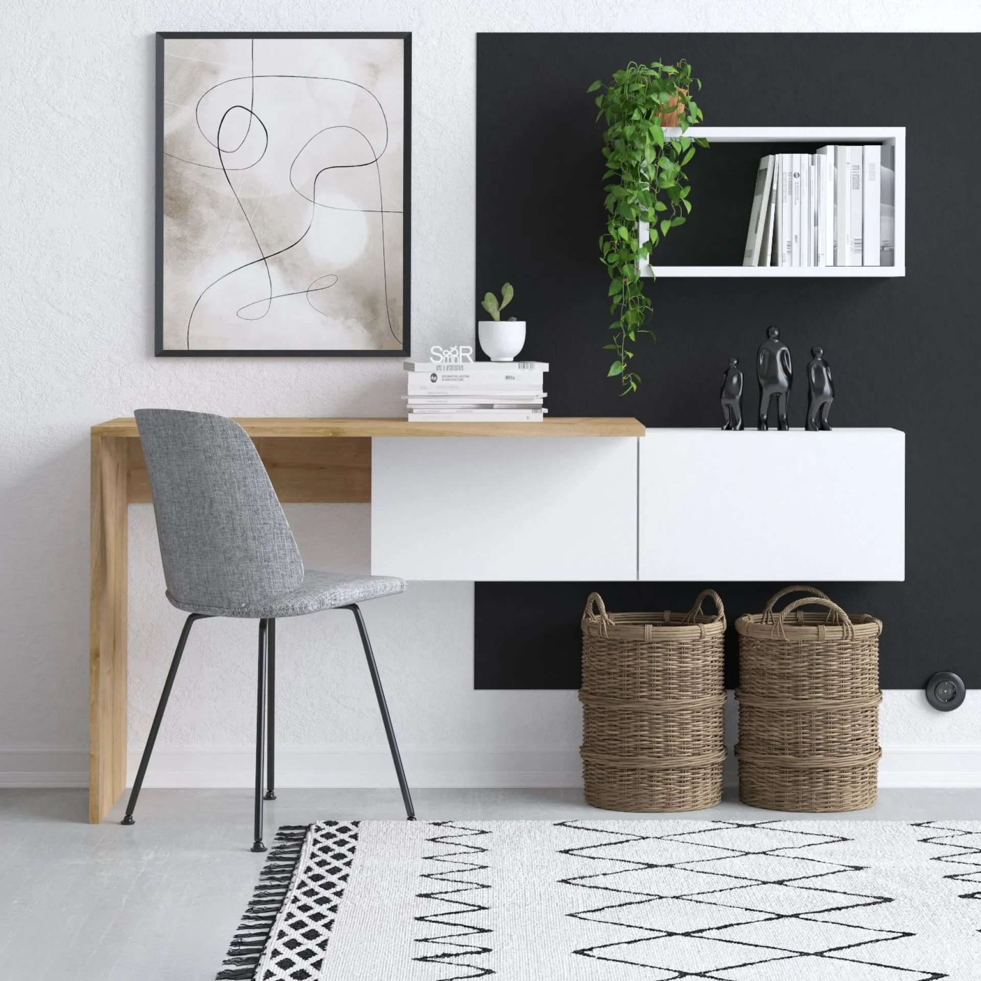 Emob Schreibtisch Tiff - 100% MELAMINE - Weiß - 145 x 74 x 45 cm