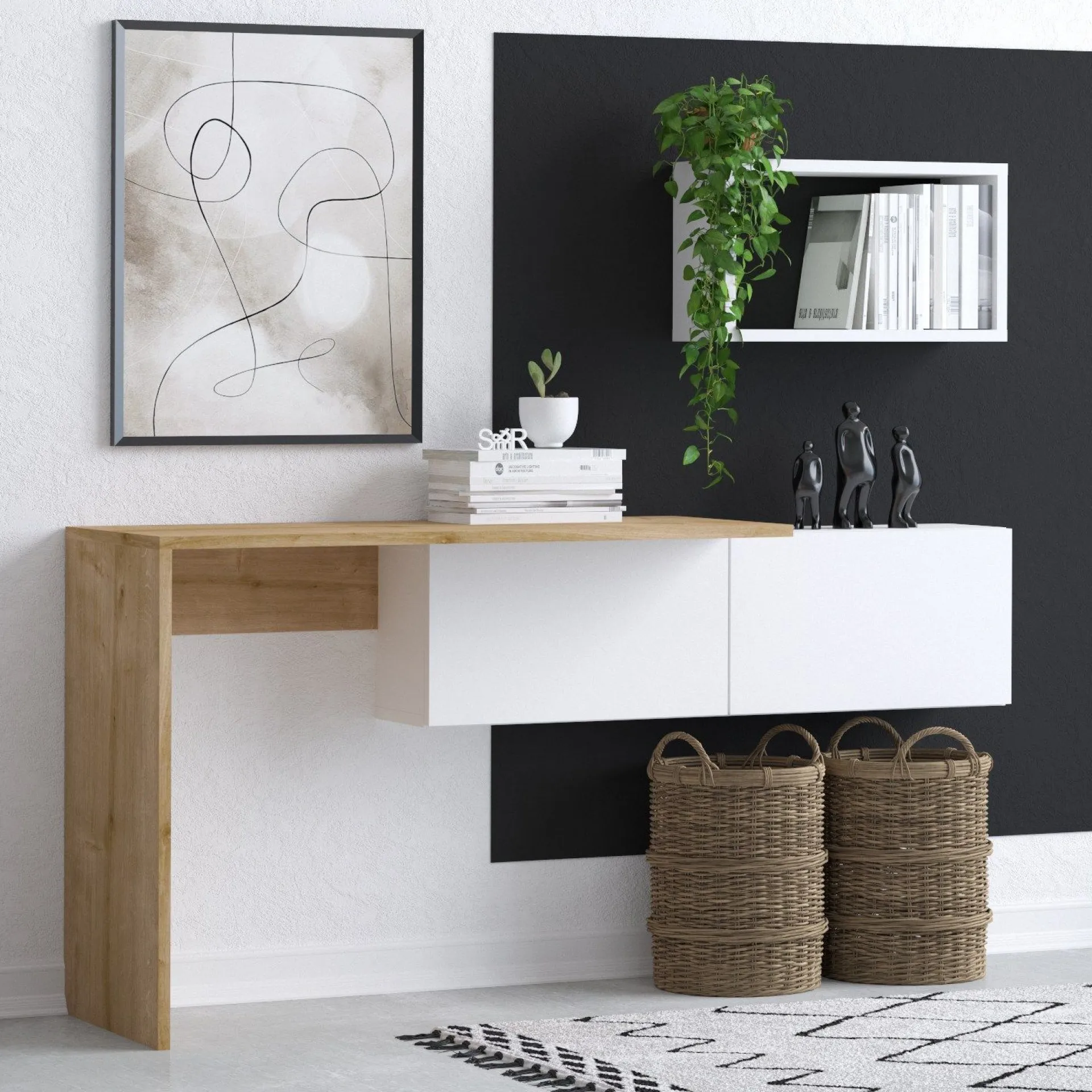 Emob Schreibtisch Tiff - 100% MELAMINE - Weiß - 145 x 74 x 45 cm