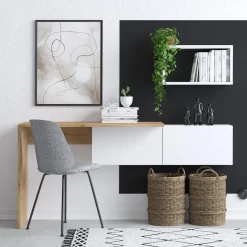 Emob Schreibtisch Tiff - 100% MELAMINE - Weiß - 145 x 74 x 45 cm