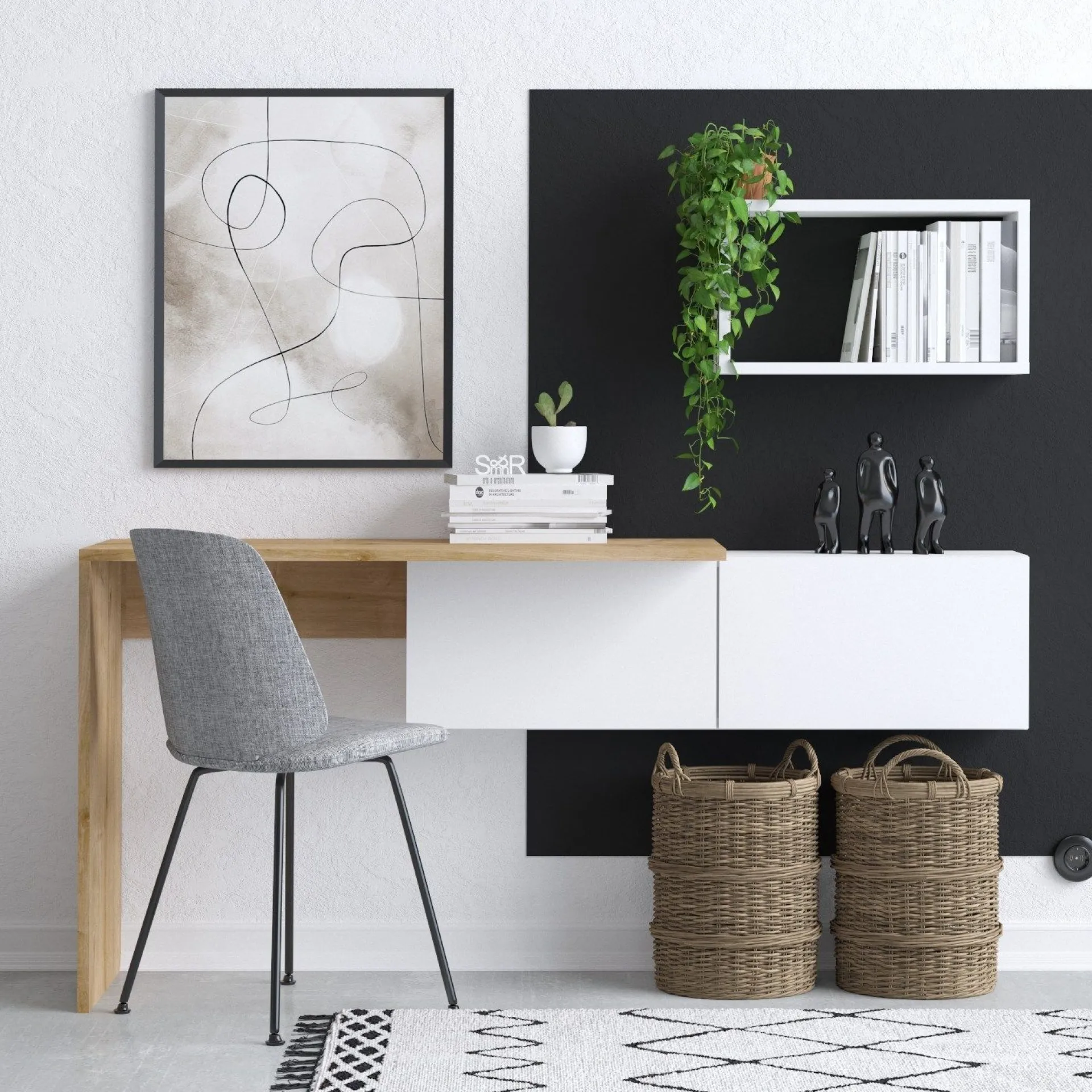 Emob Schreibtisch Tiff - 100% MELAMINE - Weiß - 145 x 74 x 45 cm