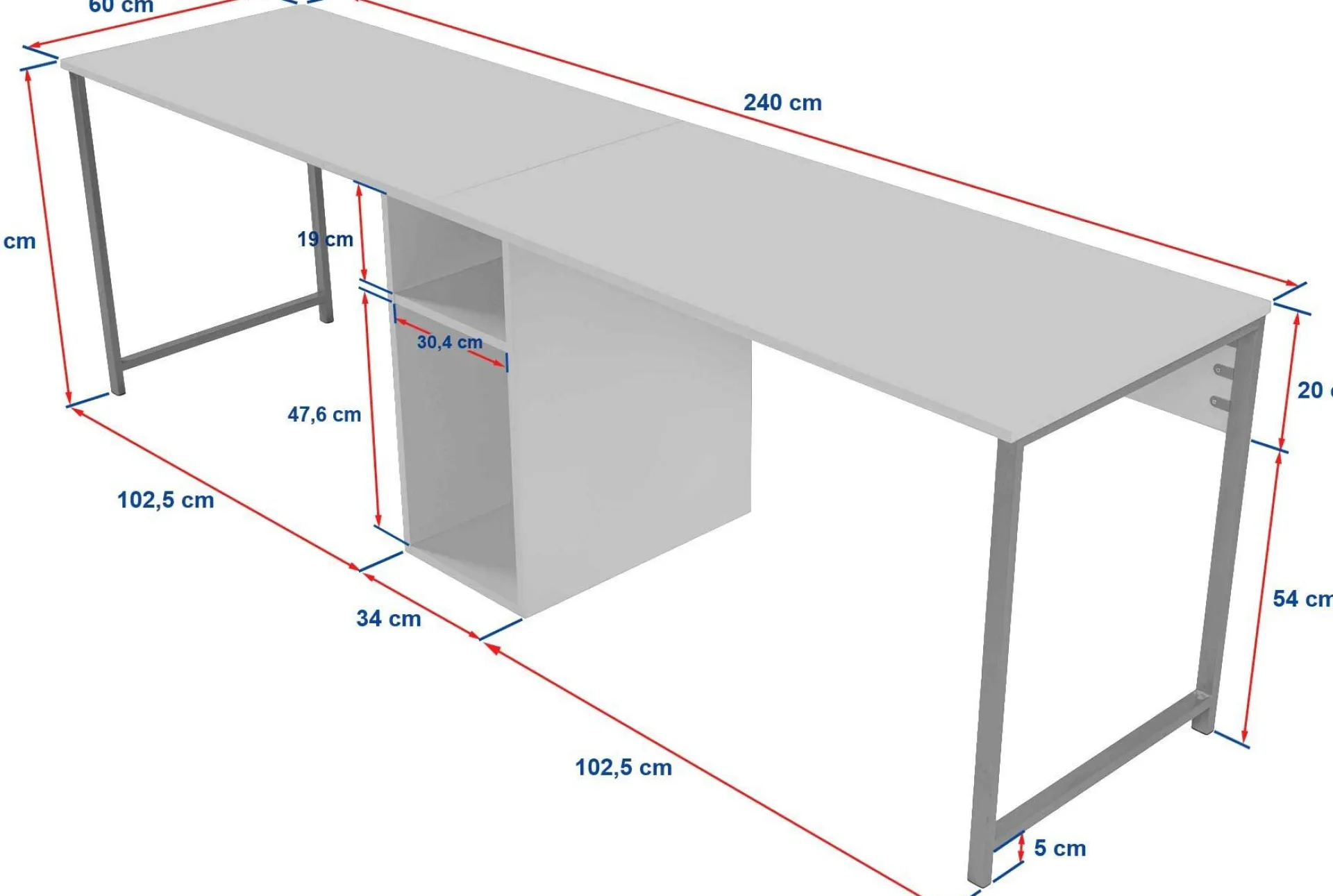 Emob Schreibtisch Twin - 240x60x74cm - für 2 Personen - atlantic pine