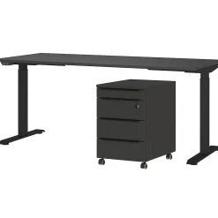 Germania Schreibtisch und Schubladenschrank mit Schloss Hermoso | 237x80x72-118cm | elektrisch verstellbar | graphit