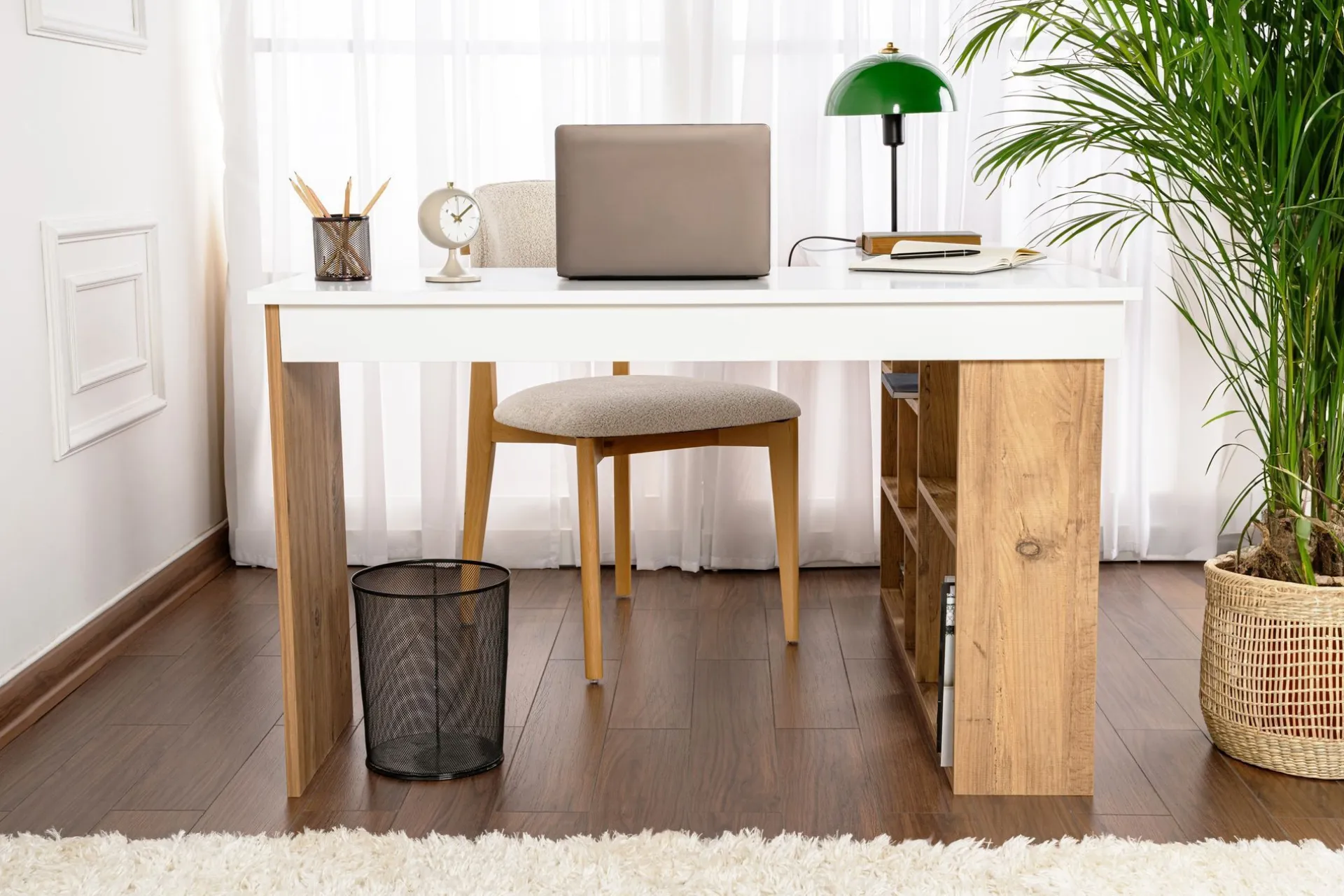 Emob Schreibtisch Vesper - 100% MELAMINE - Weiß - 72 x 120 x 130 cm