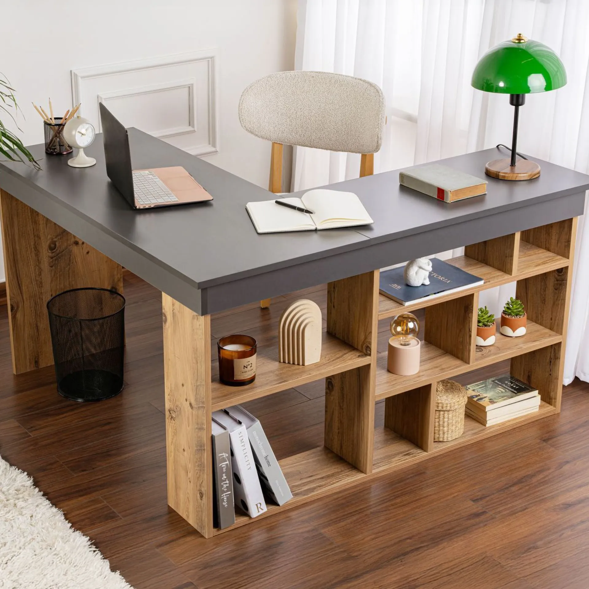 Emob Schreibtisch Vesper - 100% MELAMINE - Anthrazit - 72 x 120 x 130 cm