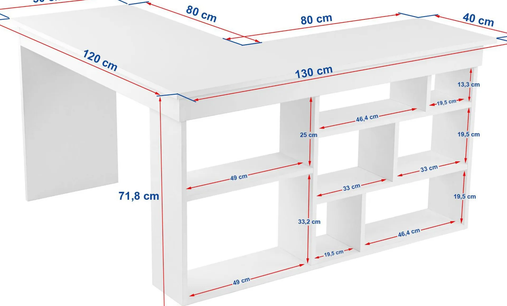 Emob Schreibtisch Vesper - 100% MELAMINE - Natur - 72 x 120 x 130 cm