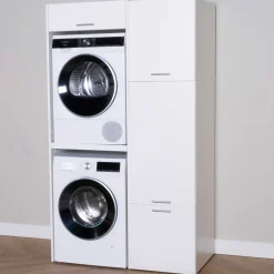 Schränke für Waschküche Linea - 116x67x200cm - 4 Türen - weiß