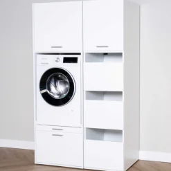 Schränke für Waschküche Linea - 116x67x200cm - 5 Türen und 1 Schublade - weiß