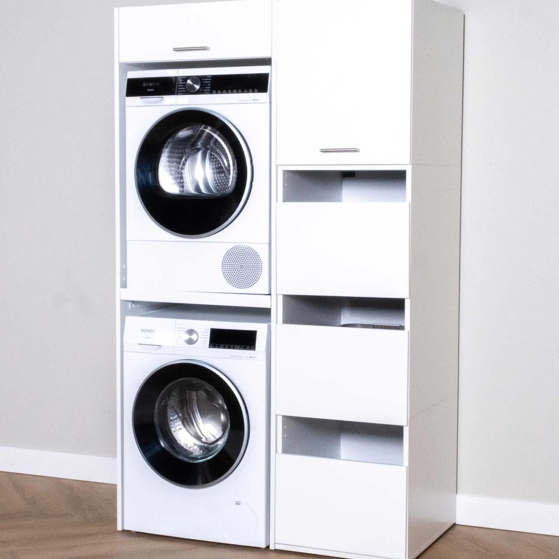 Schränke für Waschküche Linea - 116x67x200cm - 5 Türen - weiß