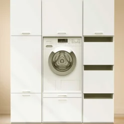 Schränke für Waschküche Linea - 166x67x200cm - 8 Türen und 1 Schublade - weiß