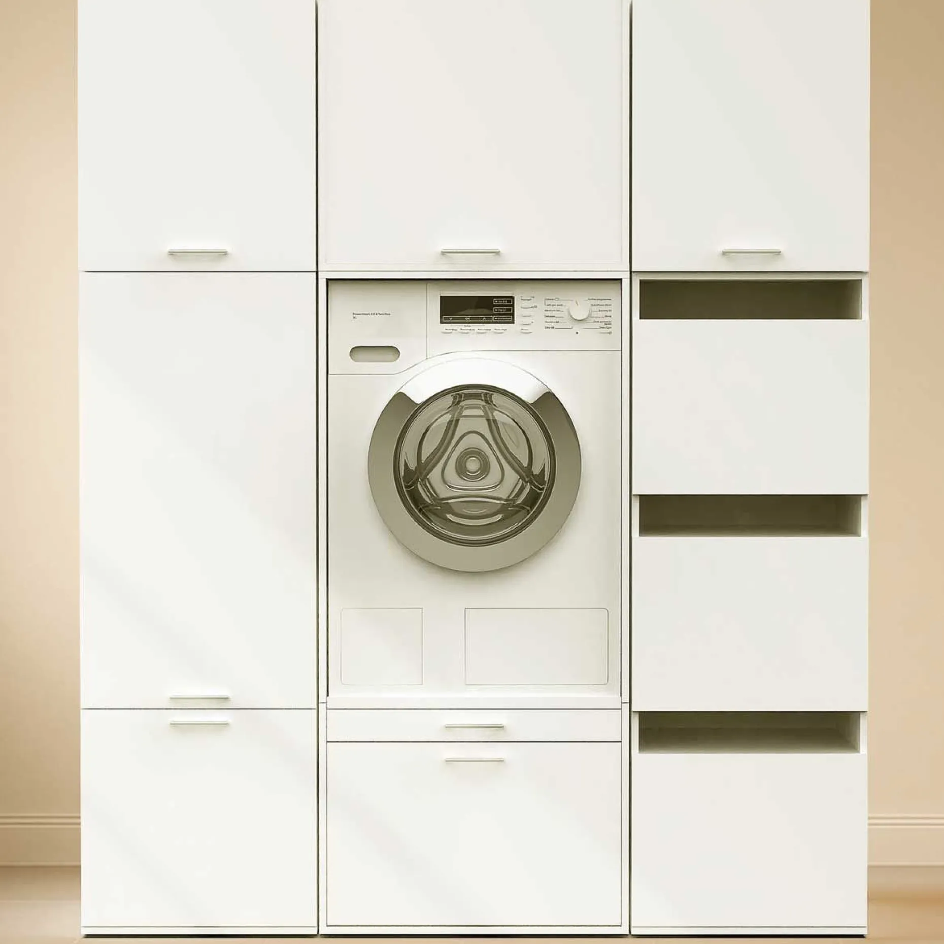 Schränke für Waschküche Linea - 166x67x200cm - 8 Türen und 1 Schublade - weiß