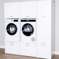 Schränke für Waschküche Linea - 183x67x200cm - 5 Türen und 2 Schubladen - weiß