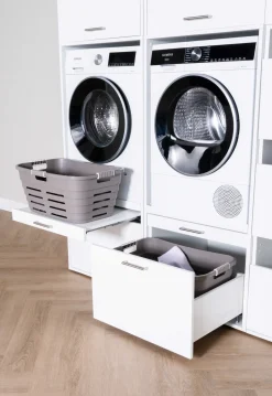 Schränke für Waschküche Linea - 183x67x200cm - 6 Türen und 2 Schubladen - weiß