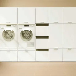 Schränke für Waschküche Linea - 283x67x200cm - 12 Türen und 2 Schubladen - weiß