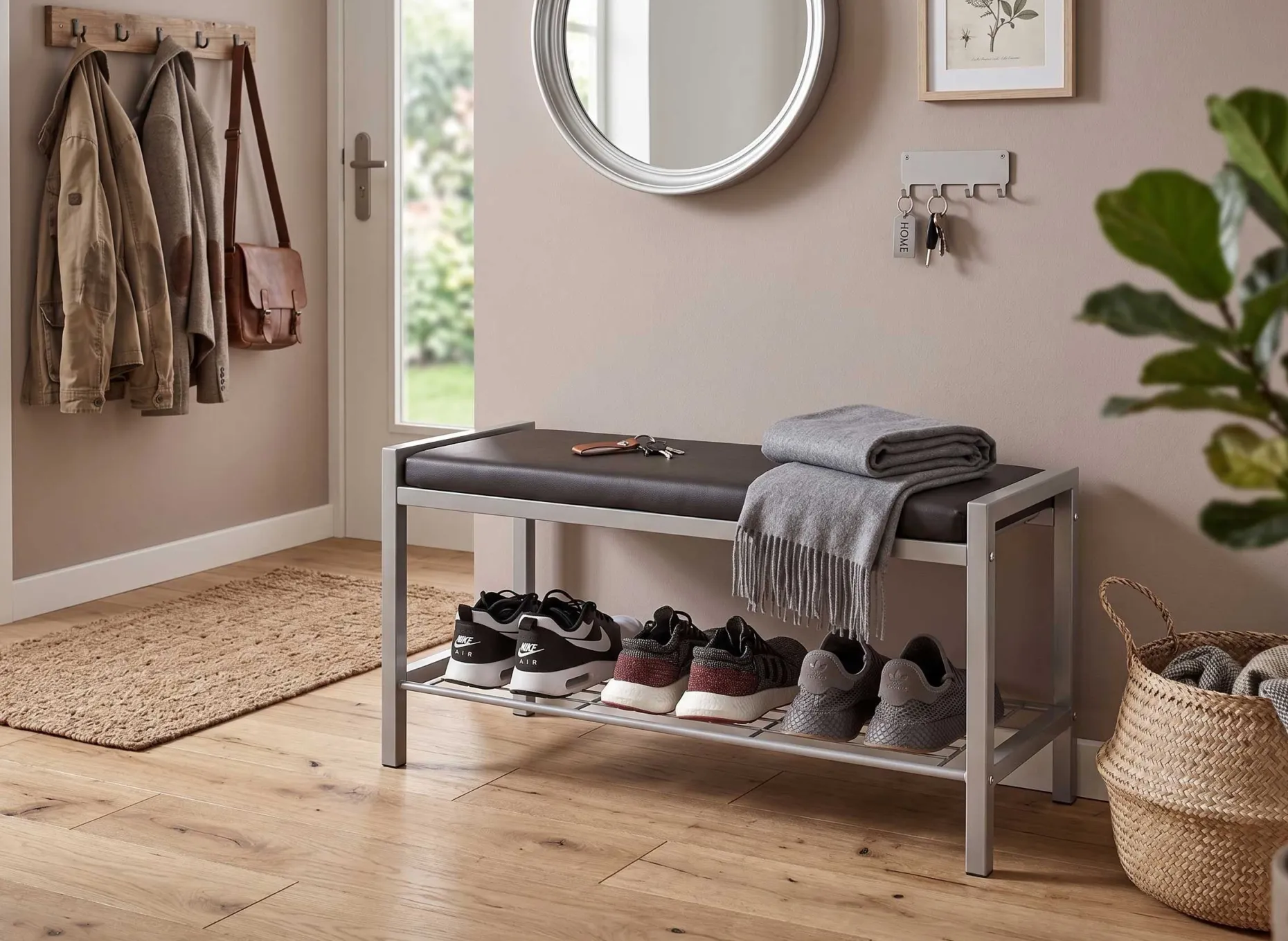 Schuhbank Steven - 80x32x48 cm - Kunstleder/Weiß