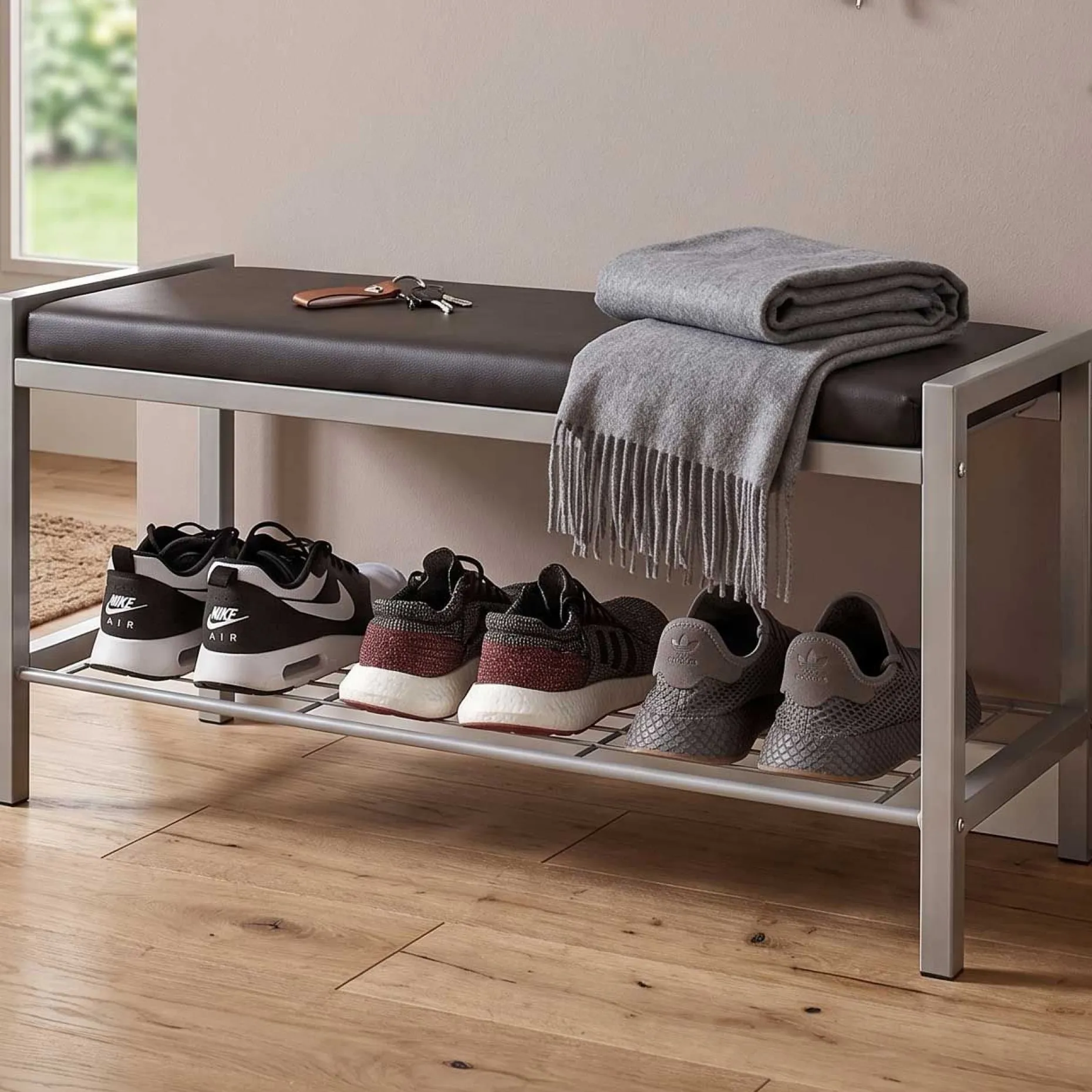 Schuhbank Steven - 80x32x48 cm - Kunstleder/Weiß